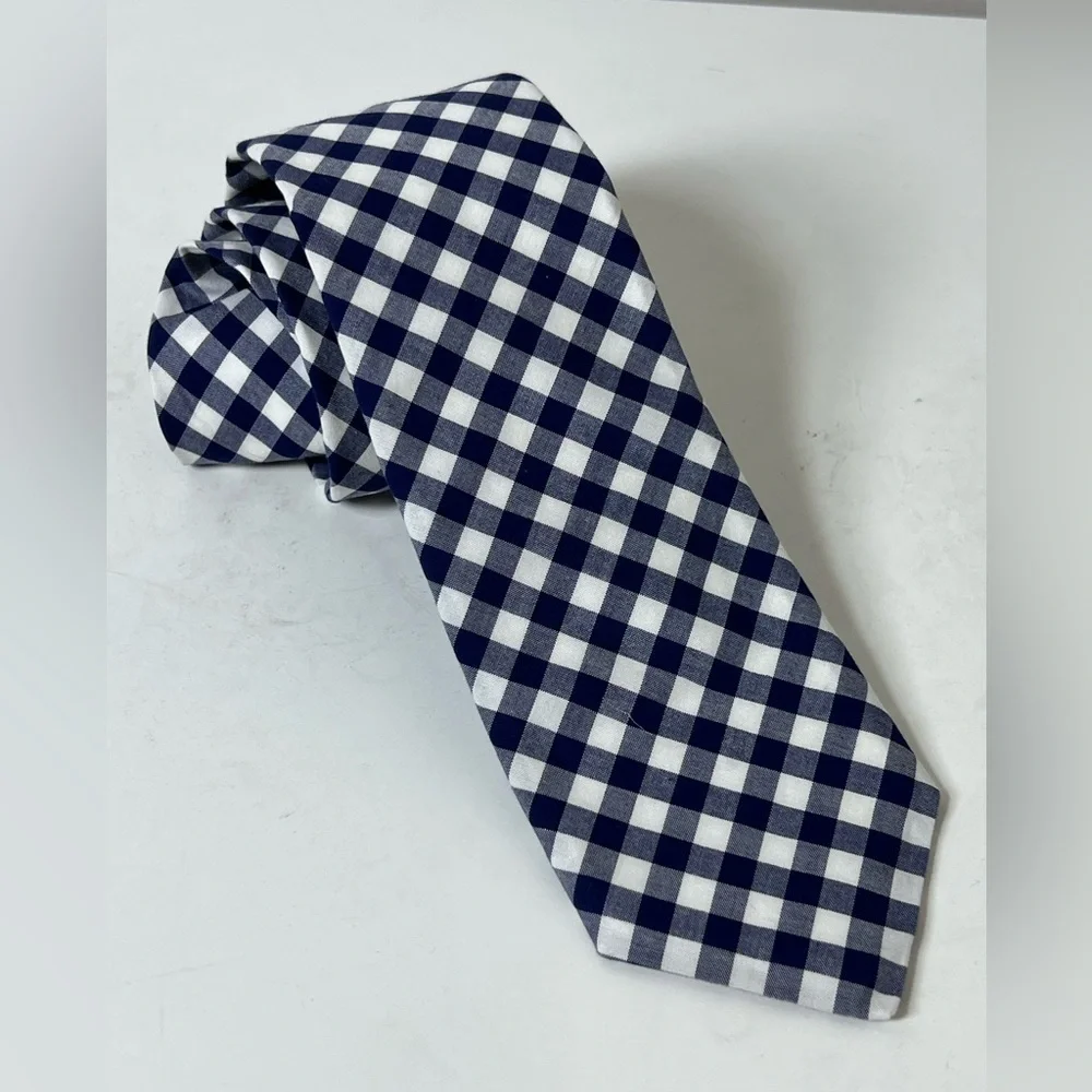J. Crew Navy Gingham Slim Checkered Summer Spring Casual Tie